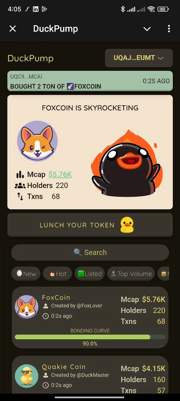 5 : DuckPump Telegram mini app